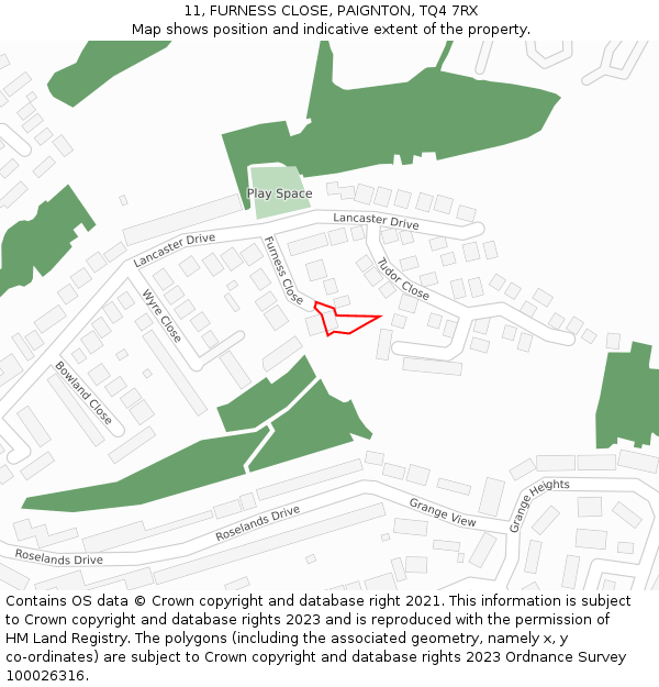 11, FURNESS CLOSE, PAIGNTON, TQ4 7RX: Location map and indicative extent of plot