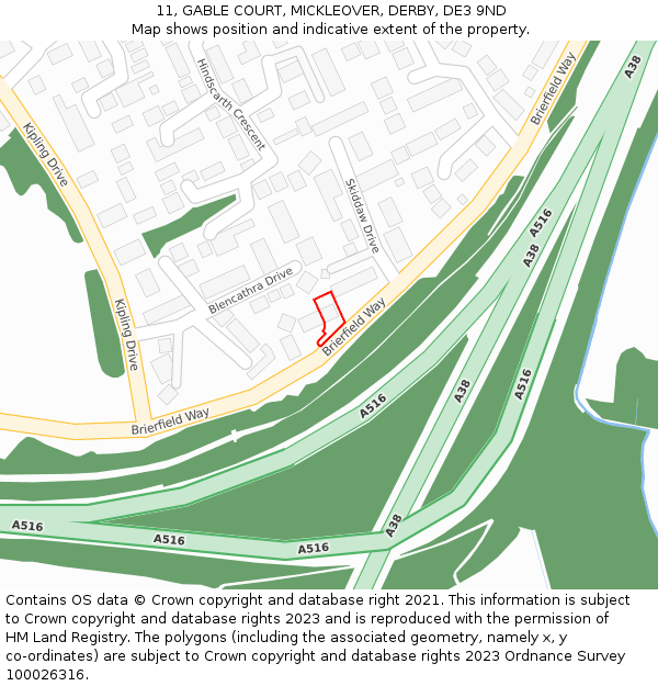 11, GABLE COURT, MICKLEOVER, DERBY, DE3 9ND: Location map and indicative extent of plot