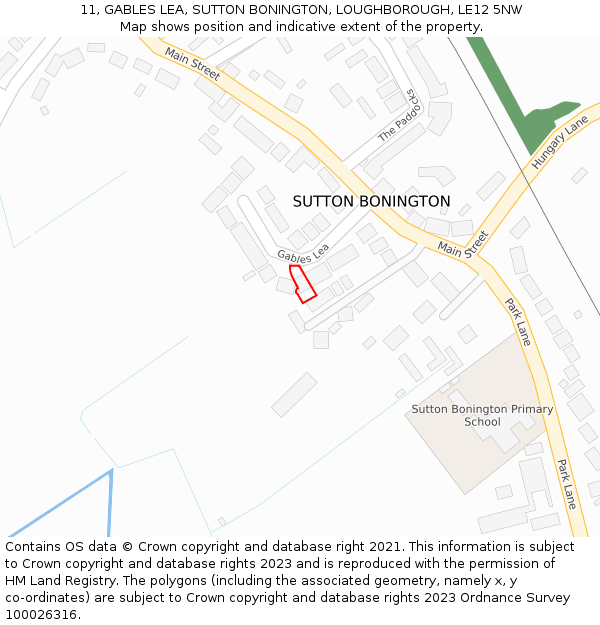 11, GABLES LEA, SUTTON BONINGTON, LOUGHBOROUGH, LE12 5NW: Location map and indicative extent of plot