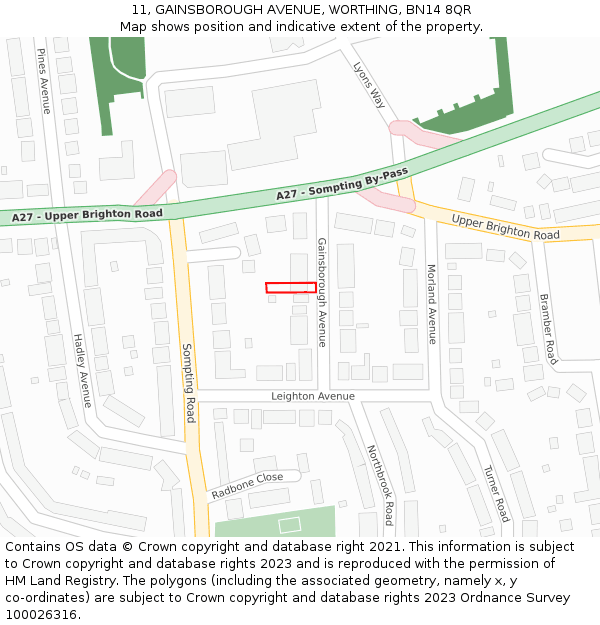 11, GAINSBOROUGH AVENUE, WORTHING, BN14 8QR: Location map and indicative extent of plot