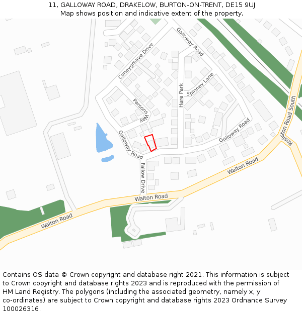 11, GALLOWAY ROAD, DRAKELOW, BURTON-ON-TRENT, DE15 9UJ: Location map and indicative extent of plot