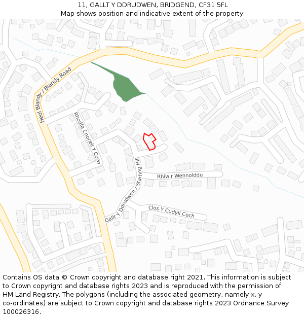 11, GALLT Y DDRUDWEN, BRIDGEND, CF31 5FL: Location map and indicative extent of plot
