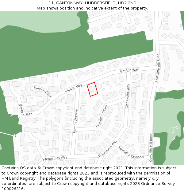 11, GANTON WAY, HUDDERSFIELD, HD2 2ND: Location map and indicative extent of plot