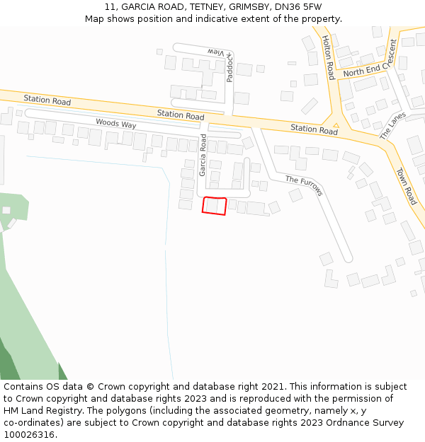 11, GARCIA ROAD, TETNEY, GRIMSBY, DN36 5FW: Location map and indicative extent of plot