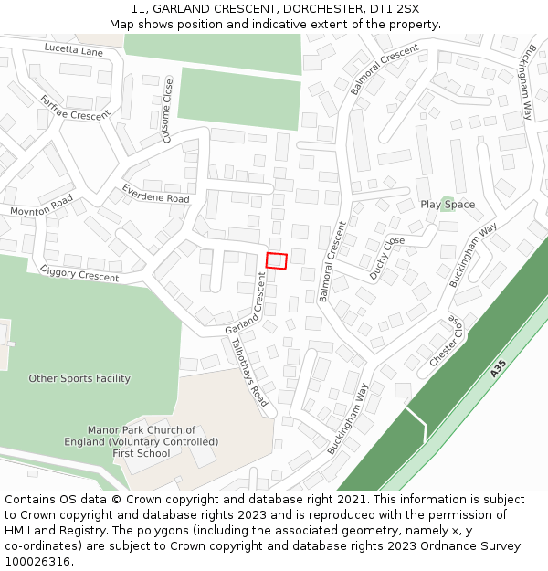 11, GARLAND CRESCENT, DORCHESTER, DT1 2SX: Location map and indicative extent of plot