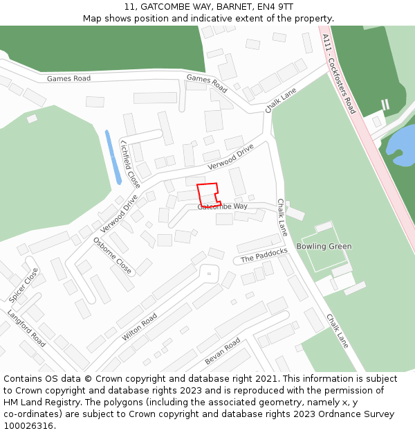 11, GATCOMBE WAY, BARNET, EN4 9TT: Location map and indicative extent of plot