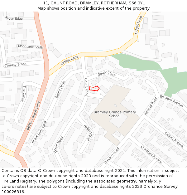 11, GAUNT ROAD, BRAMLEY, ROTHERHAM, S66 3YL: Location map and indicative extent of plot
