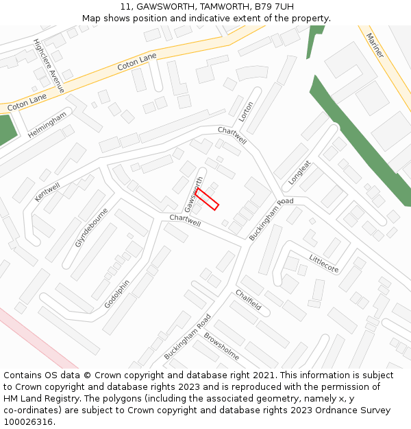 11, GAWSWORTH, TAMWORTH, B79 7UH: Location map and indicative extent of plot