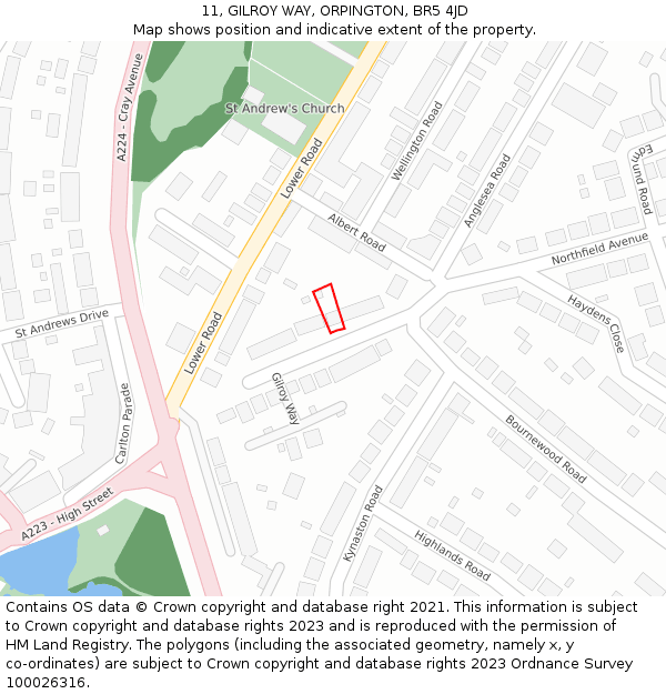 11, GILROY WAY, ORPINGTON, BR5 4JD: Location map and indicative extent of plot