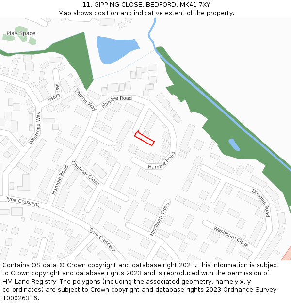 11, GIPPING CLOSE, BEDFORD, MK41 7XY: Location map and indicative extent of plot