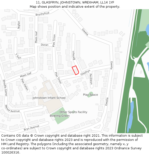 11, GLASFRYN, JOHNSTOWN, WREXHAM, LL14 1YF: Location map and indicative extent of plot