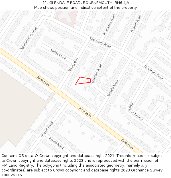 11, GLENDALE ROAD, BOURNEMOUTH, BH6 4JA: Location map and indicative extent of plot