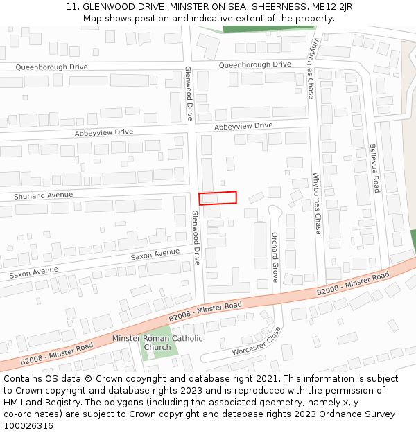11, GLENWOOD DRIVE, MINSTER ON SEA, SHEERNESS, ME12 2JR: Location map and indicative extent of plot