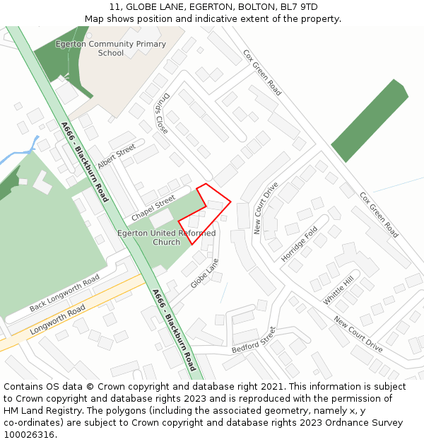 11, GLOBE LANE, EGERTON, BOLTON, BL7 9TD: Location map and indicative extent of plot