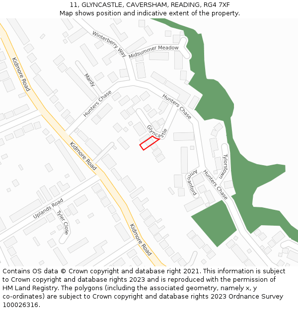 11, GLYNCASTLE, CAVERSHAM, READING, RG4 7XF: Location map and indicative extent of plot