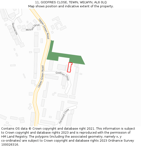 11, GODFRIES CLOSE, TEWIN, WELWYN, AL6 0LQ: Location map and indicative extent of plot