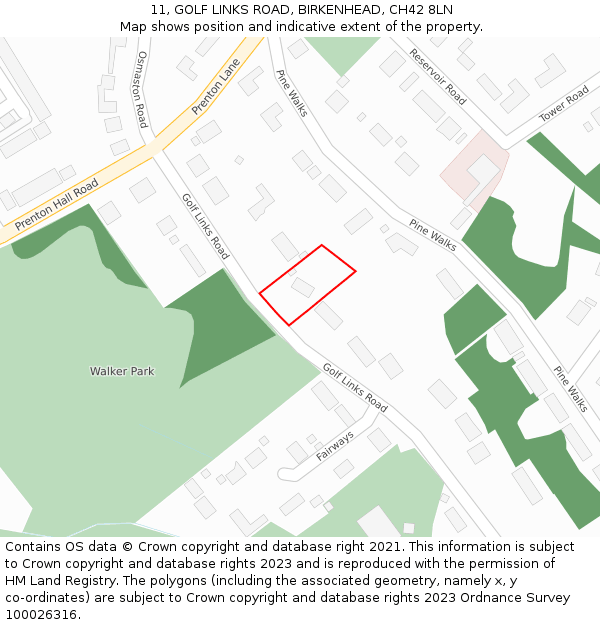 11, GOLF LINKS ROAD, BIRKENHEAD, CH42 8LN: Location map and indicative extent of plot