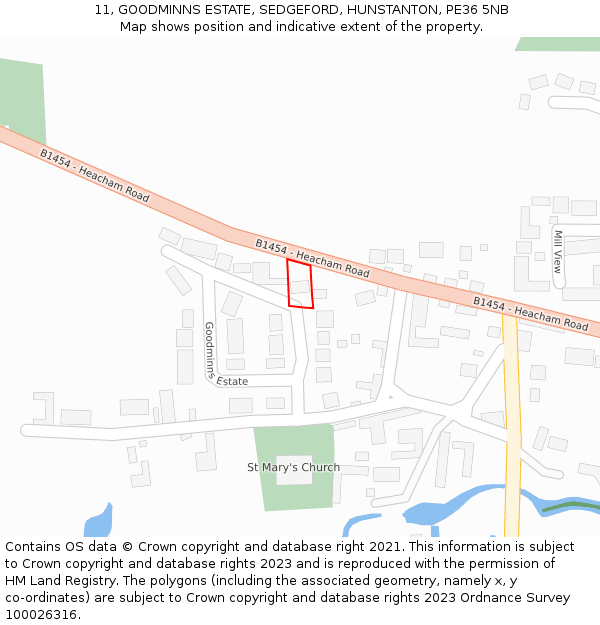 11, GOODMINNS ESTATE, SEDGEFORD, HUNSTANTON, PE36 5NB: Location map and indicative extent of plot