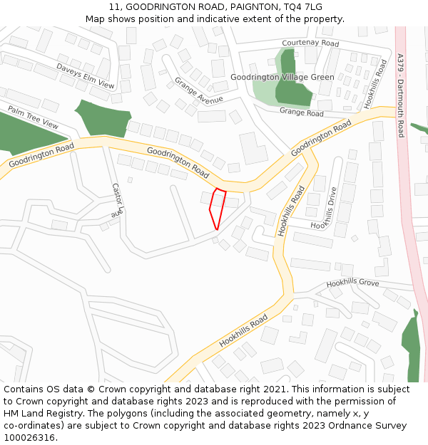 11, GOODRINGTON ROAD, PAIGNTON, TQ4 7LG: Location map and indicative extent of plot