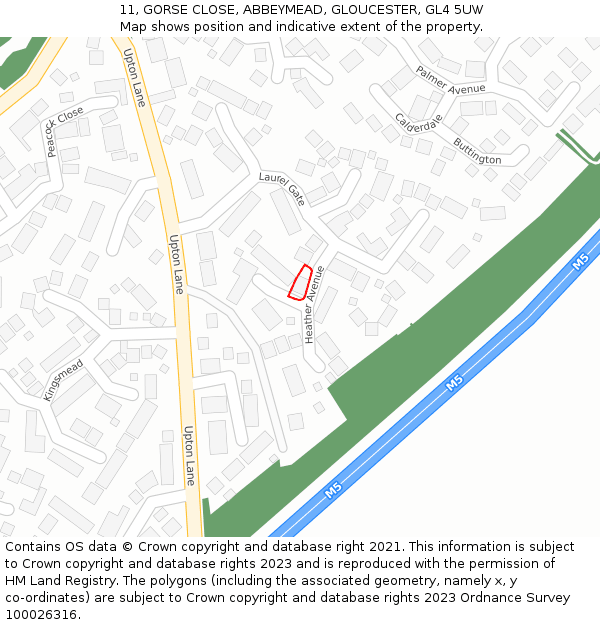 11, GORSE CLOSE, ABBEYMEAD, GLOUCESTER, GL4 5UW: Location map and indicative extent of plot