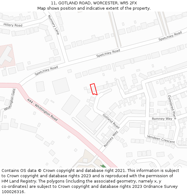 11, GOTLAND ROAD, WORCESTER, WR5 2FX: Location map and indicative extent of plot
