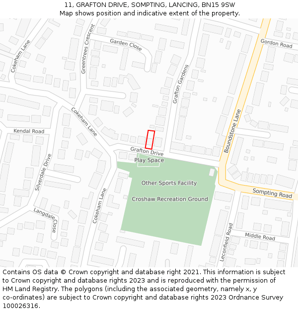 11, GRAFTON DRIVE, SOMPTING, LANCING, BN15 9SW: Location map and indicative extent of plot