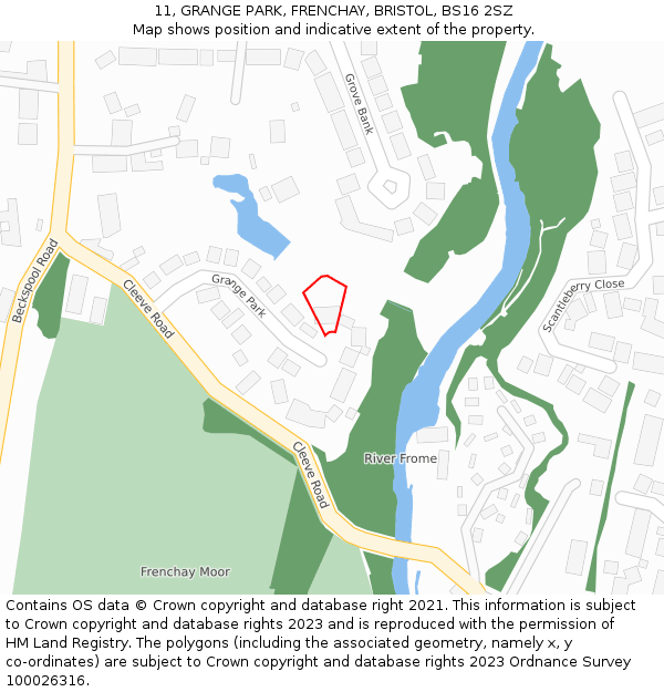 11, GRANGE PARK, FRENCHAY, BRISTOL, BS16 2SZ: Location map and indicative extent of plot