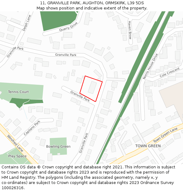 11, GRANVILLE PARK, AUGHTON, ORMSKIRK, L39 5DS: Location map and indicative extent of plot