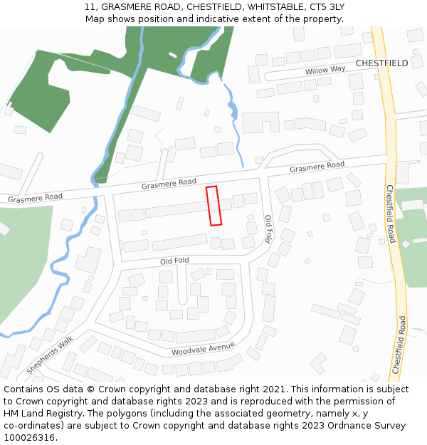 11, GRASMERE ROAD, CHESTFIELD, WHITSTABLE, CT5 3LY: Location map and indicative extent of plot