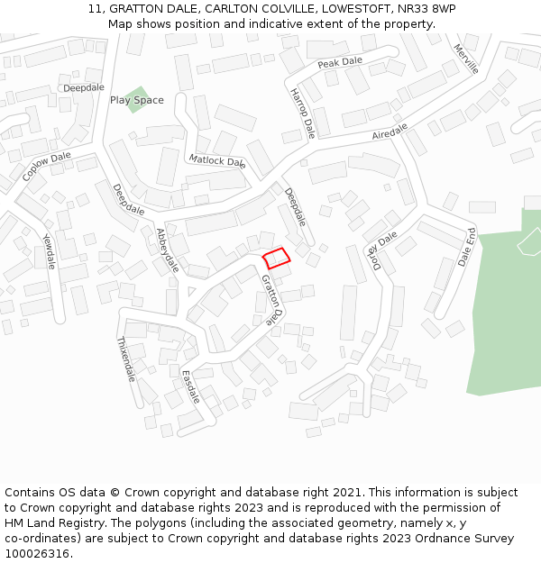 11, GRATTON DALE, CARLTON COLVILLE, LOWESTOFT, NR33 8WP: Location map and indicative extent of plot