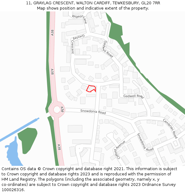 11, GRAYLAG CRESCENT, WALTON CARDIFF, TEWKESBURY, GL20 7RR: Location map and indicative extent of plot