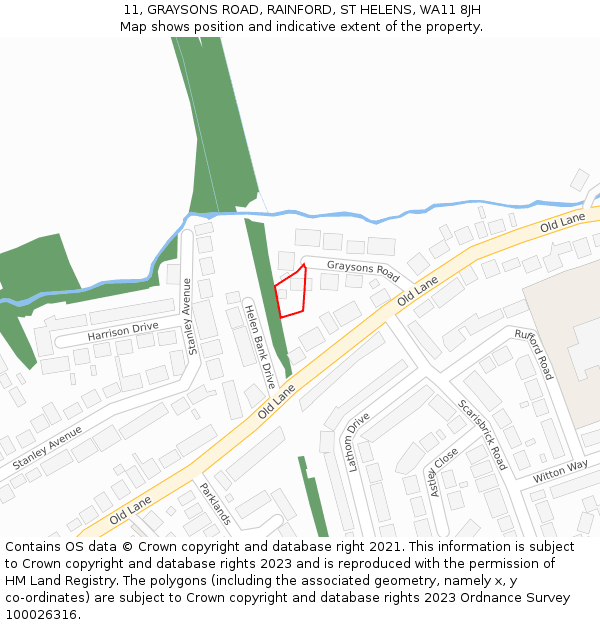 11, GRAYSONS ROAD, RAINFORD, ST HELENS, WA11 8JH: Location map and indicative extent of plot