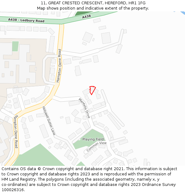11, GREAT CRESTED CRESCENT, HEREFORD, HR1 1FG: Location map and indicative extent of plot