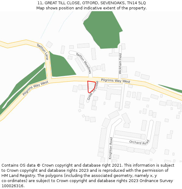 11, GREAT TILL CLOSE, OTFORD, SEVENOAKS, TN14 5LQ: Location map and indicative extent of plot