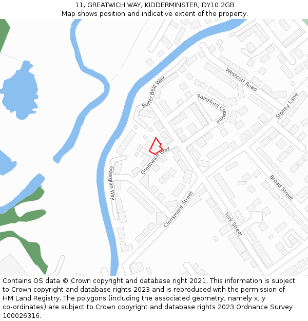 11, GREATWICH WAY, KIDDERMINSTER, DY10 2GB: Location map and indicative extent of plot