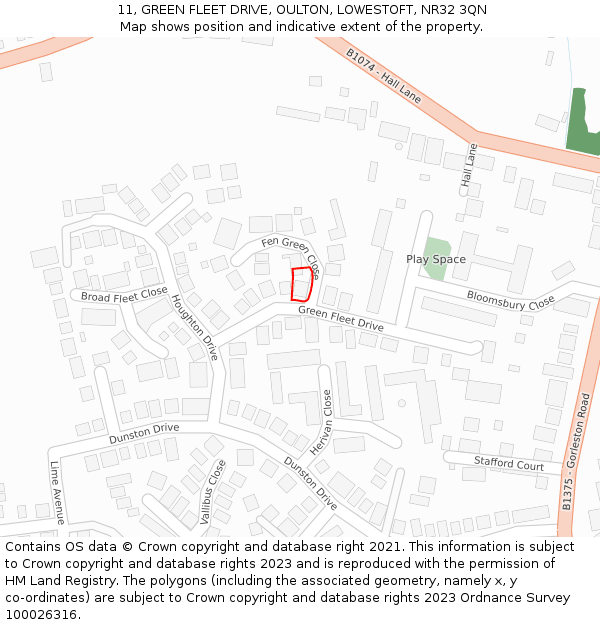11, GREEN FLEET DRIVE, OULTON, LOWESTOFT, NR32 3QN: Location map and indicative extent of plot