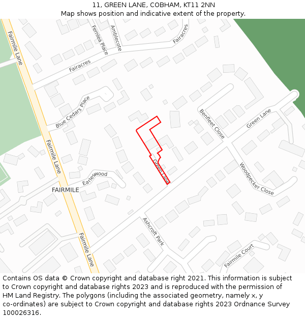 11, GREEN LANE, COBHAM, KT11 2NN: Location map and indicative extent of plot