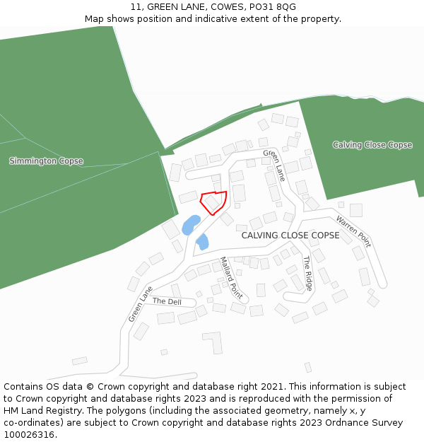 11, GREEN LANE, COWES, PO31 8QG: Location map and indicative extent of plot