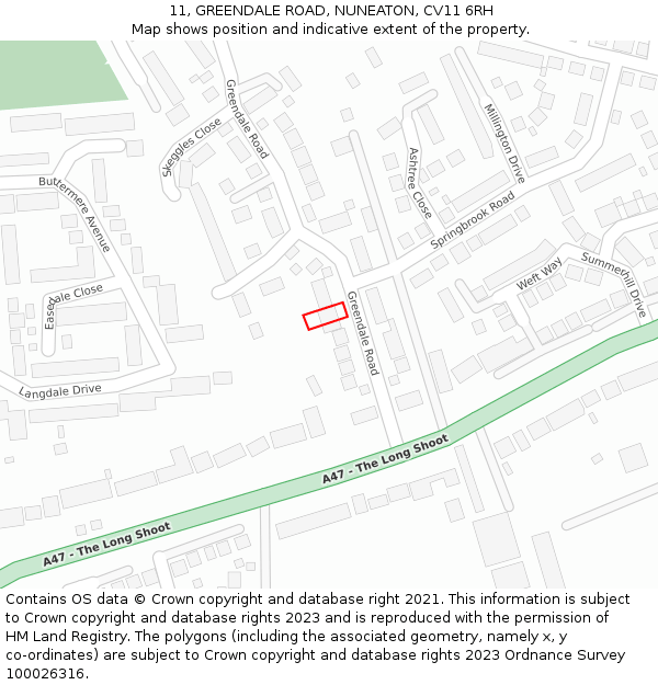 11, GREENDALE ROAD, NUNEATON, CV11 6RH: Location map and indicative extent of plot
