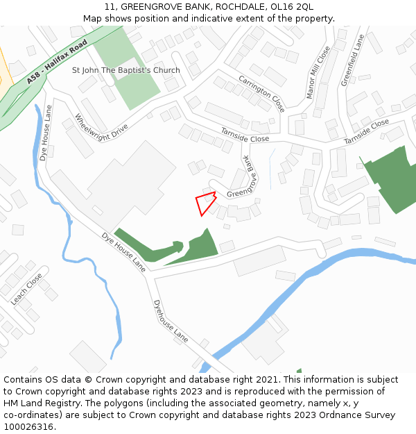 11, GREENGROVE BANK, ROCHDALE, OL16 2QL: Location map and indicative extent of plot