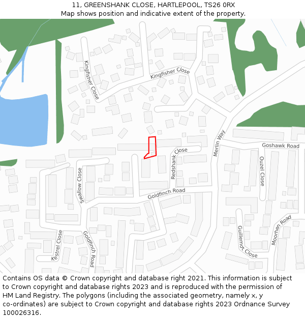 11, GREENSHANK CLOSE, HARTLEPOOL, TS26 0RX: Location map and indicative extent of plot