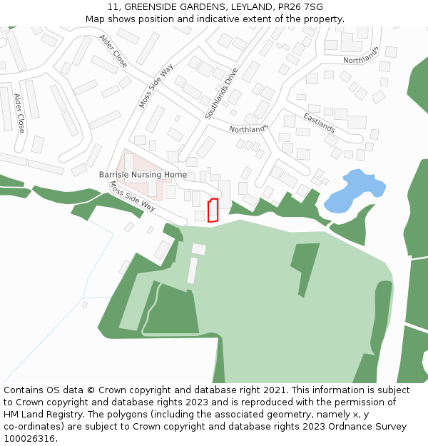11, GREENSIDE GARDENS, LEYLAND, PR26 7SG: Location map and indicative extent of plot