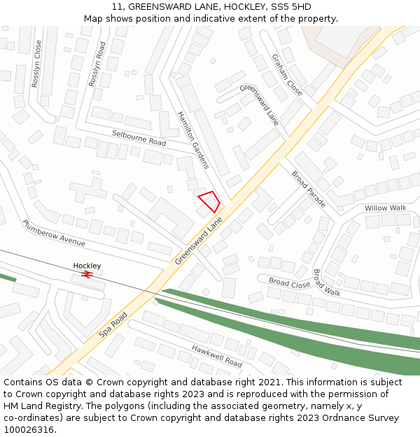 11, GREENSWARD LANE, HOCKLEY, SS5 5HD: Location map and indicative extent of plot