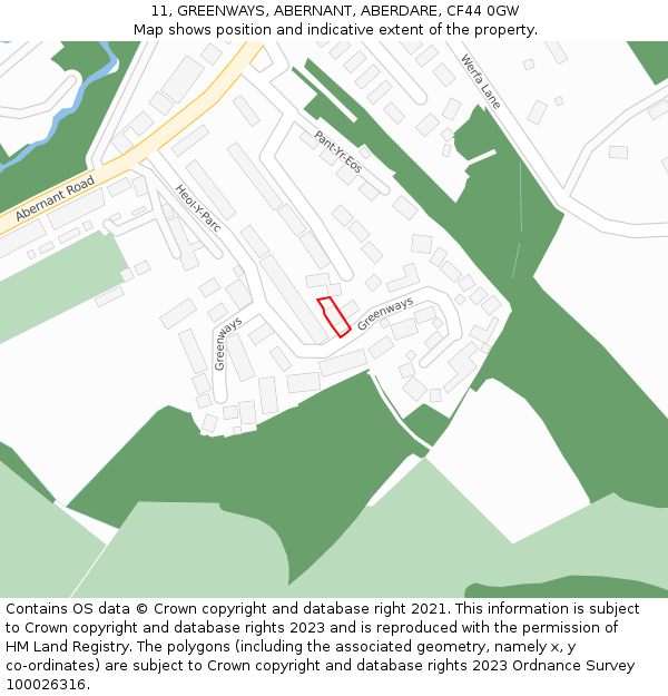 11, GREENWAYS, ABERNANT, ABERDARE, CF44 0GW: Location map and indicative extent of plot
