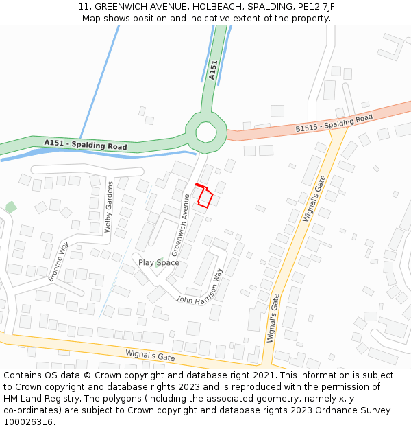 11, GREENWICH AVENUE, HOLBEACH, SPALDING, PE12 7JF: Location map and indicative extent of plot