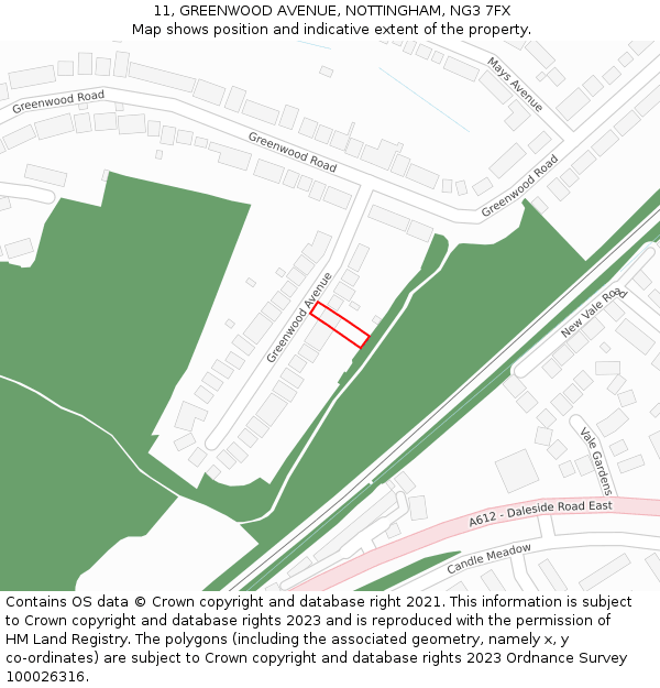 11, GREENWOOD AVENUE, NOTTINGHAM, NG3 7FX: Location map and indicative extent of plot