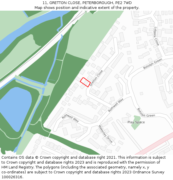 11, GRETTON CLOSE, PETERBOROUGH, PE2 7WD: Location map and indicative extent of plot