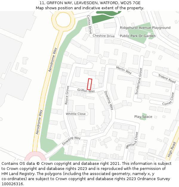 11, GRIFFON WAY, LEAVESDEN, WATFORD, WD25 7GE: Location map and indicative extent of plot