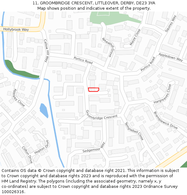 11, GROOMBRIDGE CRESCENT, LITTLEOVER, DERBY, DE23 3YA: Location map and indicative extent of plot
