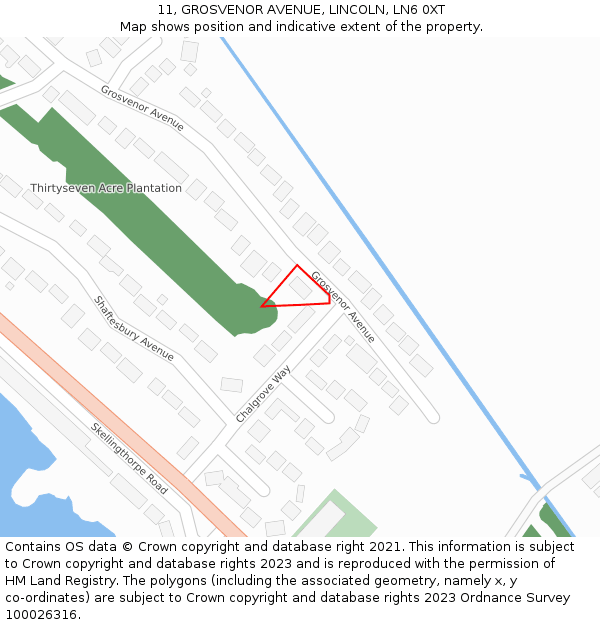 11, GROSVENOR AVENUE, LINCOLN, LN6 0XT: Location map and indicative extent of plot